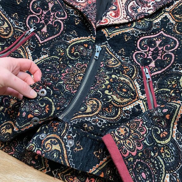 Free People Tapestry Labyrinth Patterned Moto Jacket Women's S - Picture 3 of 7